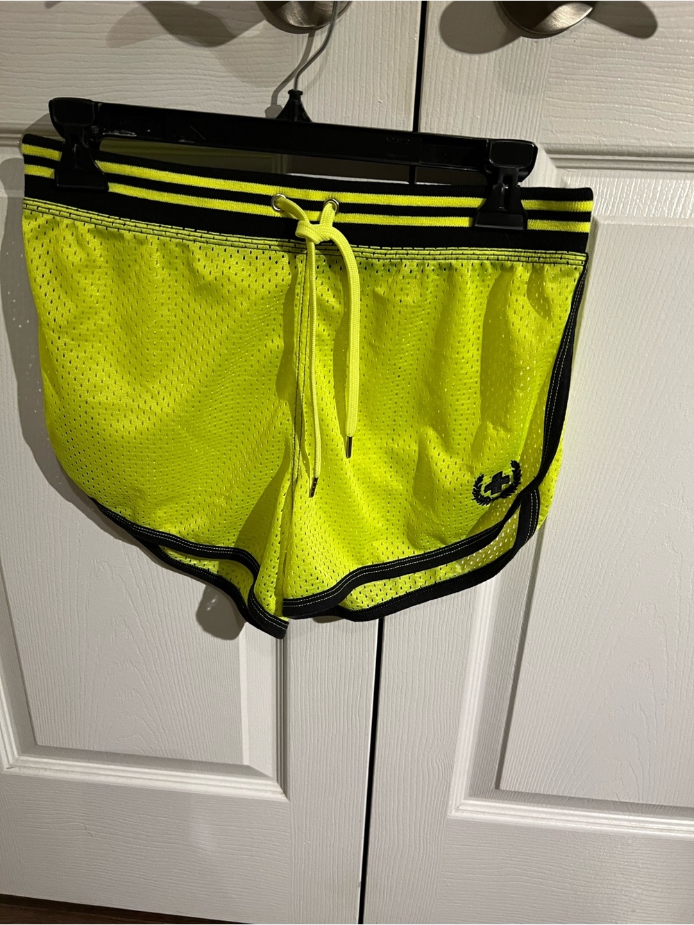 Andrew Christian Neon Yellow Black Trim Mesh Flat Front Shorts